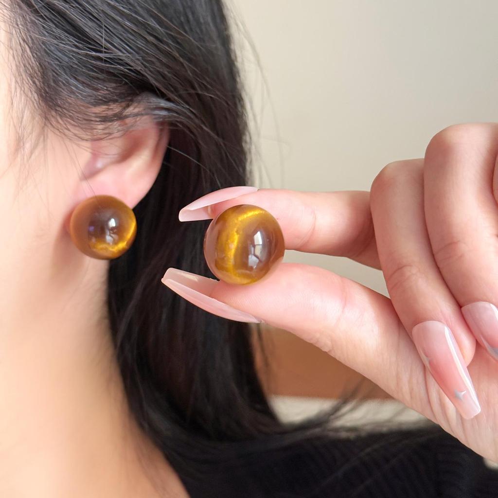 French Retro Tiger Eye Stud Earrings - Elegant Luxury Design for Women