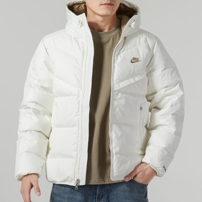 Nike Solid Color Logo Casual Hooded Down Jacket Men Outerwear White FZ1103-133