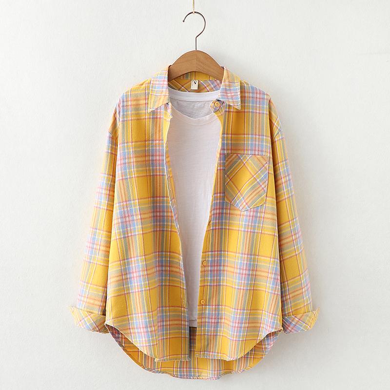 Camisa de Franela a Cuadros Fresca para Mujer 2025 Nuevas Blusas y Tops para Mujer Algodón Holgado Manga Larga Camisas Casuales Ropa Fina para Mujer
