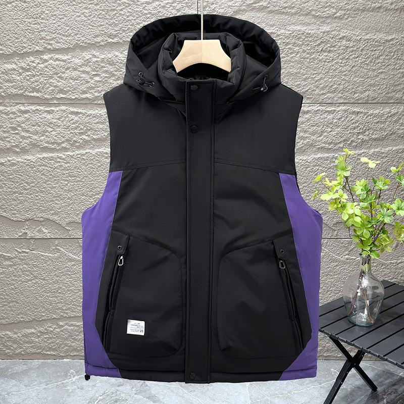 

Fashion Cotton Waistcoat Autumn and Winter Colour Blocking Large Size Thickened Shoulders Hooded Vest Vest Jacket Male L