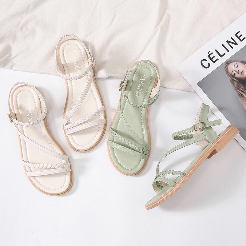 Beautiful Explosion Casual Flat Sandals Women's Outer Wear Summer New Fashion Versatile Soft Sole Pregnant Women's Roman Shoes