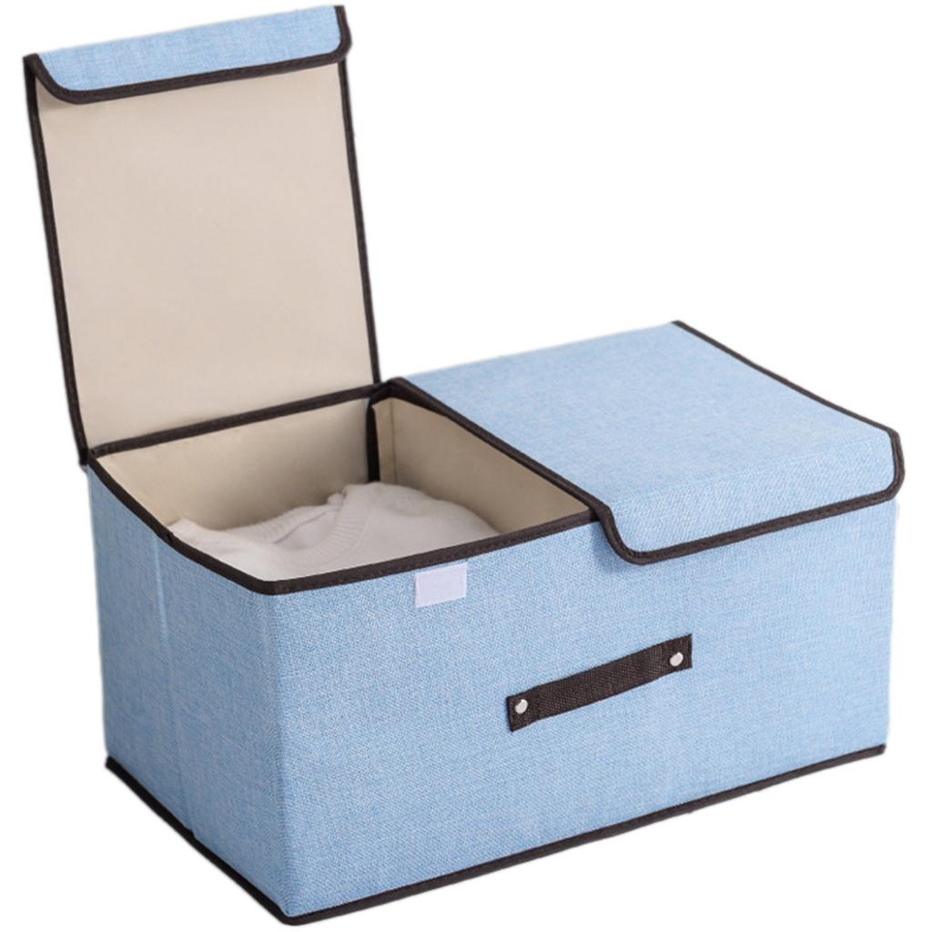 Foldable Cotton Linen Storage Box Convenient Double Lid Underwear Organizer Clothing Container for Home Organization
