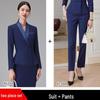 Dark Blue Women's Suit Set: Professional Attire with a Goddess Style – Perfect for Front Desk Workwear.