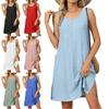 Women's Solid-Color Relaxed-Fit A-Line Dress with Round Neckline Sleeveless and Pockets