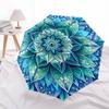 Blue Lotus Flower Mandala Wall Art PrintUmbrella with Cute Design,Portable 3-Fold Compact Umbrella for Men&Women,Valentine's Day Mother's Da