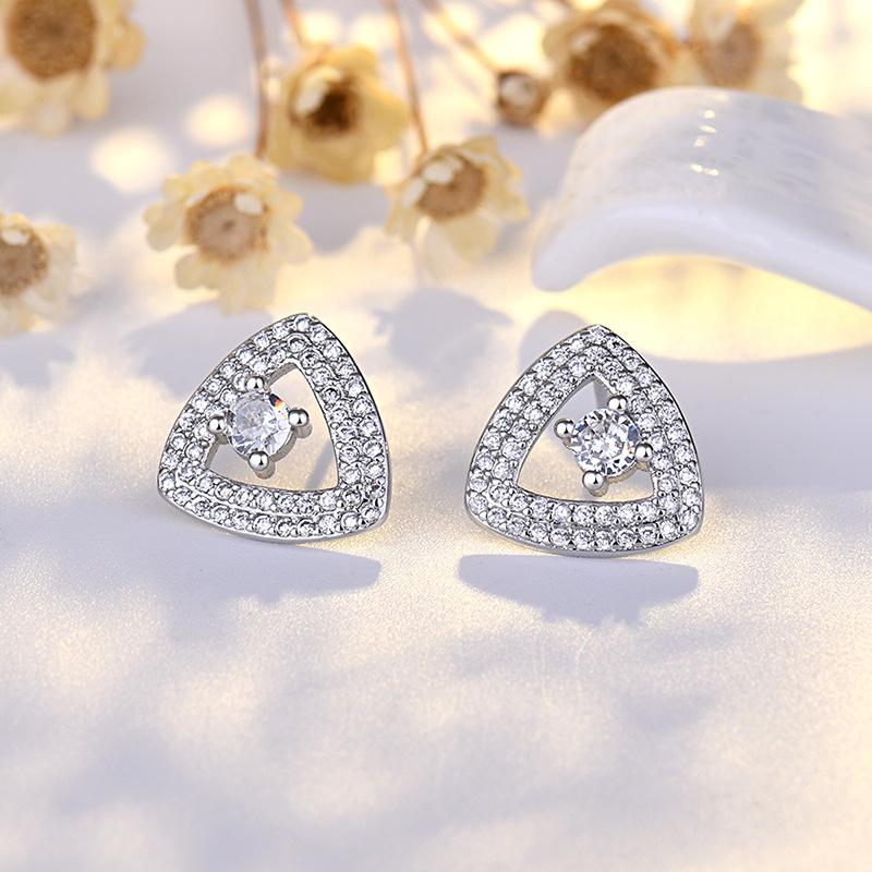 Popular Stud Earrings Sterling Silver High-end Triangle Full-inlaid Zircon Earrings Fashionable Women's Earrings