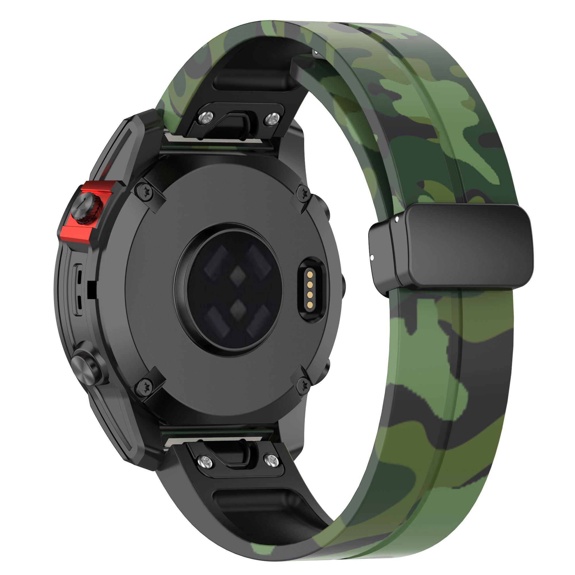 

For Garmin Fenix 7/Forerunner 965/955/945/935 Watch Band Black Buckle 22mm Camouflage Wriststrap Camo Green