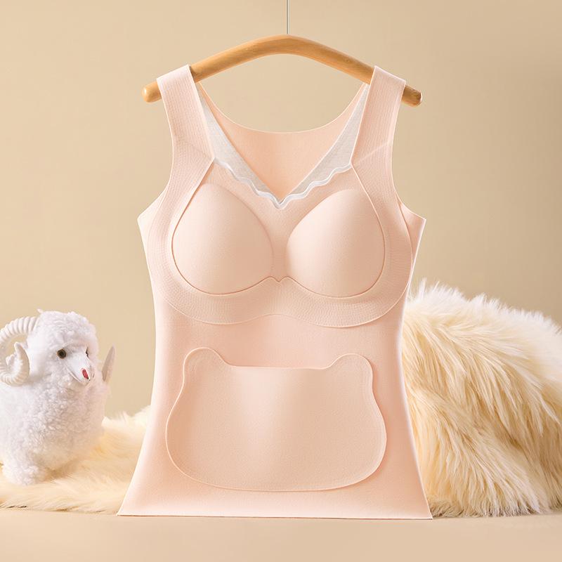 Girls' Seamless Warm Vest with Bra Pads and Pockets for Junior High Students