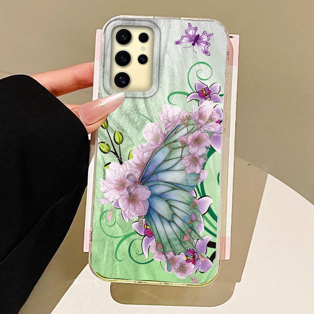Green Butterfly Colorful Gradient Women Girls Phone Case for Samsung Galaxy S25 Edge S24 S23 S22 S21 FE Plus Ultra Shell Cover