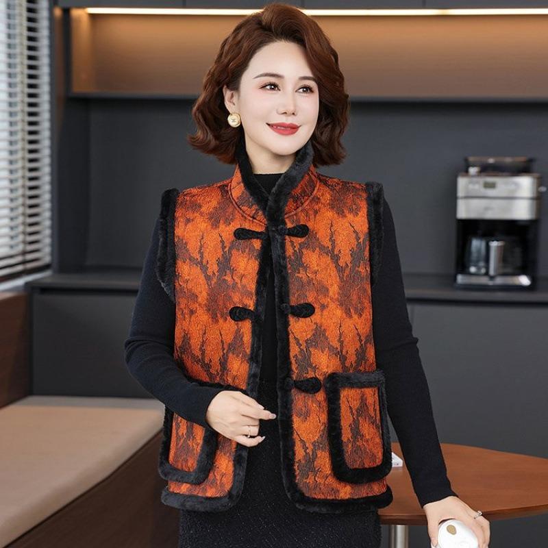 Women's autumn and winter velvet thickened vest thermal vest Tang suit vest jacket