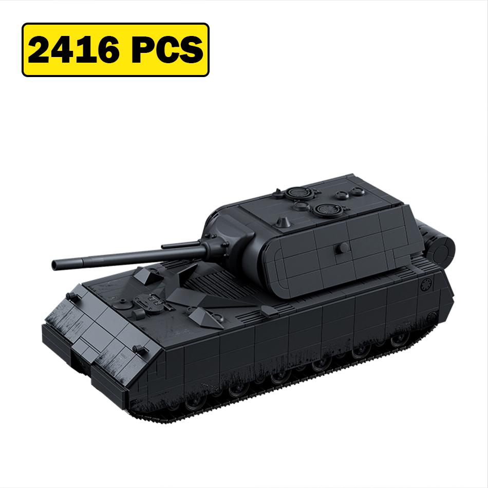 WW2 Military German Panzer VIII Maus Tank Model Building Blocks Mouse Heavy Tank with Soldiers Crews Bricks Toy Kids Adults Gift
