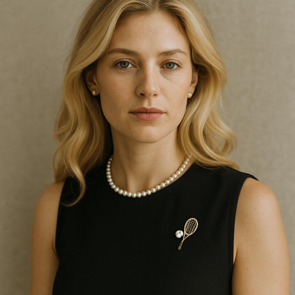 Rhinestone Enamel Metal Clothes Pin Zinc Zinc Alloy Gold Brooch Personality Tennis Racket Brooch  Women