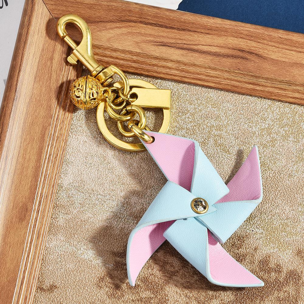 Creative Leather Windmill Pendant Cute Shape Car Keychain High-End Bag Decoration