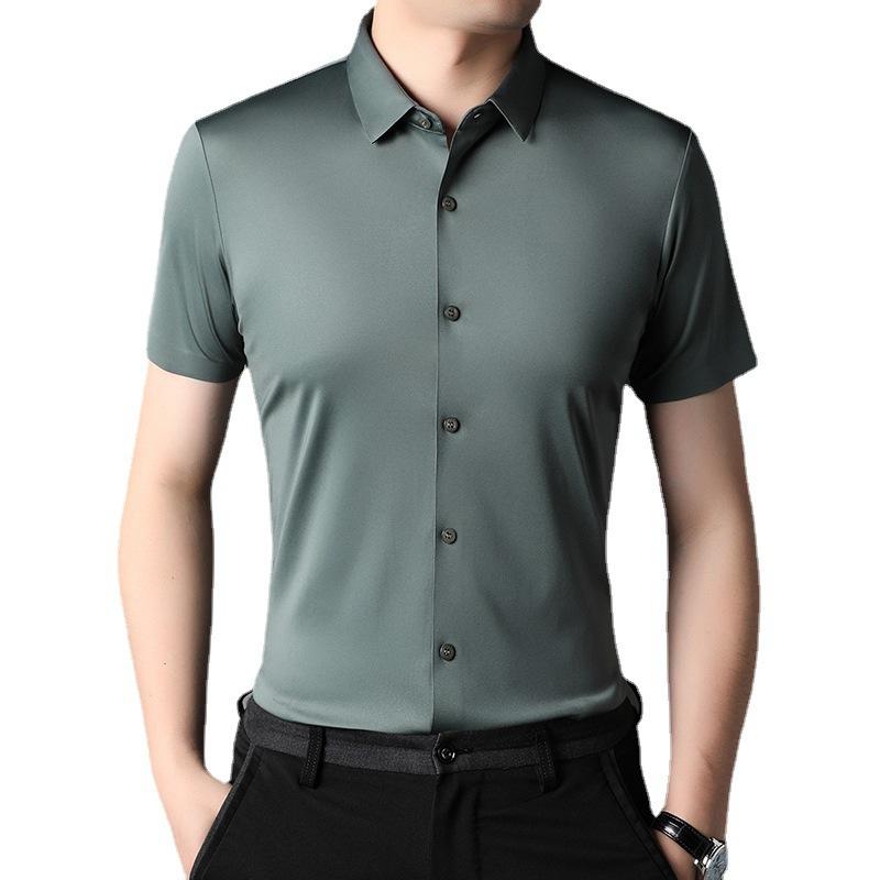 Однотонная рубашка с коротким рукавом — фото 5