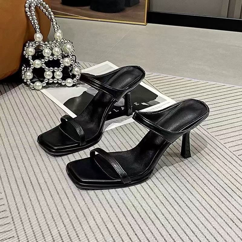 Summer New Sexy High-heeled Sandals Women's Wear Square Head Open-toe Fashion Word with Stiletto Sandals
