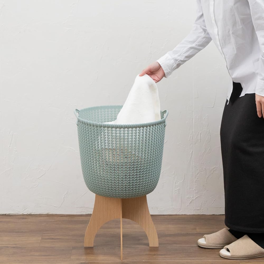 CURVER Knit Round Basket 30L with Dedicated Stand, Natural CV-553