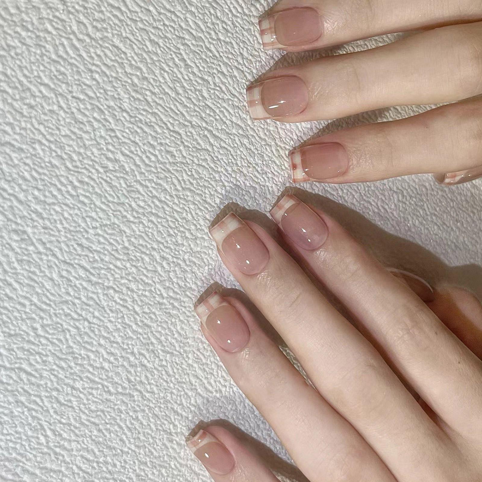 

24 шт. Короткие балетки, накладные ногти, французский типс, полное покрытие, накладные ногти, элегантные искусственные ногти, глянцевые накладные ногти