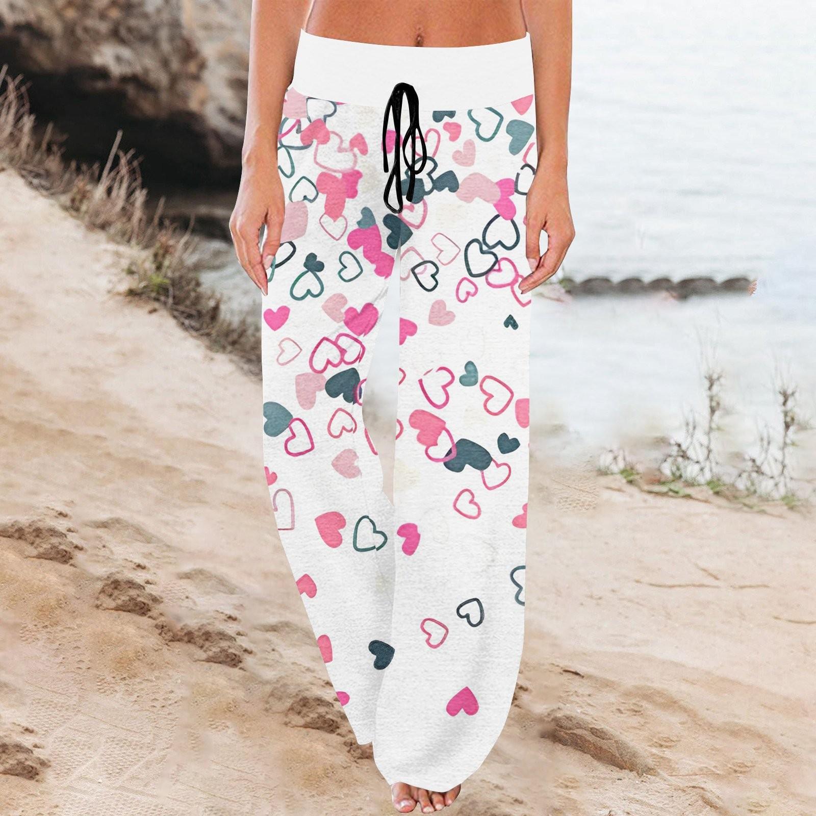 

Женские удобные пижамные штаны с карманами и принтом ко Дню святого Валентина, широкие брюки на завязках M красный