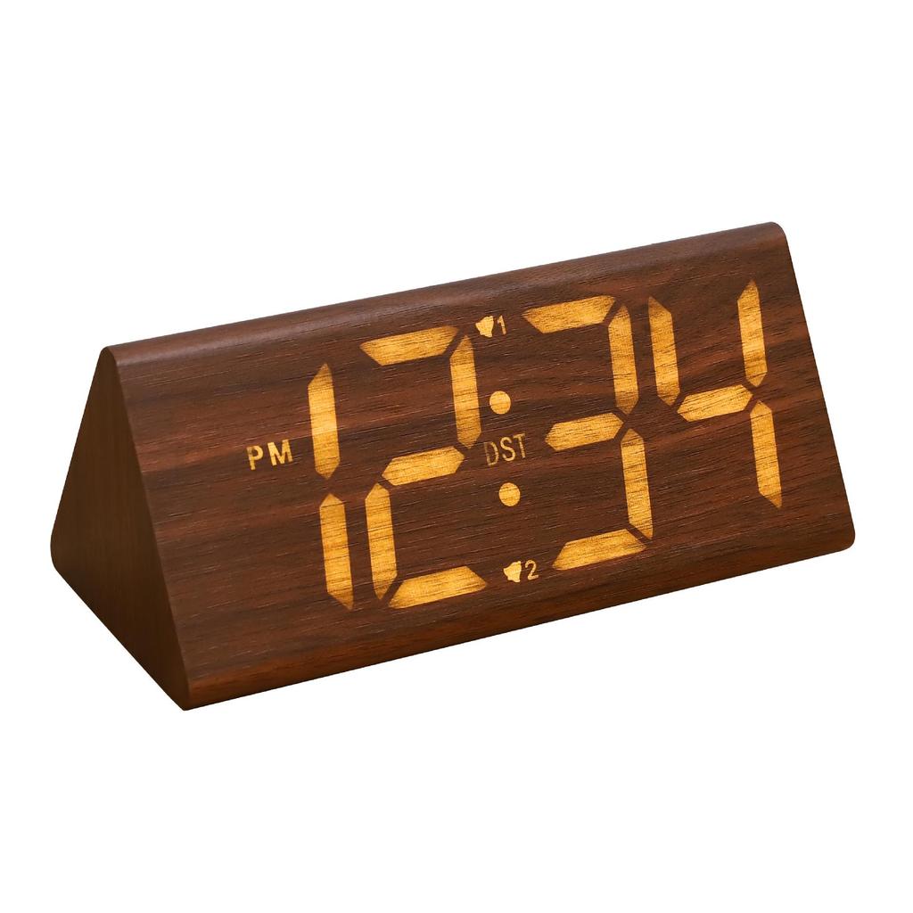 Multifunctional LED Wooden Silent Alarm Clock with Perpetual Calendar and Temperature Display