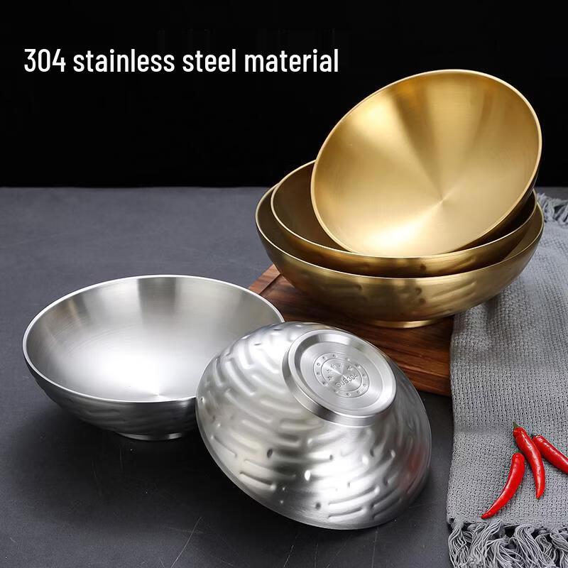 ZISIZ 22cm Silver Double-Layer Insulated Noodle Bowl