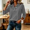 Camicia Casual da Donna a Maniche 3/4 Patchwork Stampa a Quadri Bottoni Collo Camicia Vestibilità Comoda Top Leggero per l'Uso Quotidiano