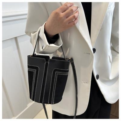 Bolsa de balde retrô personalizada tendência simples couro PU bolsas crossbody bolsa de ombro de cor contrastante