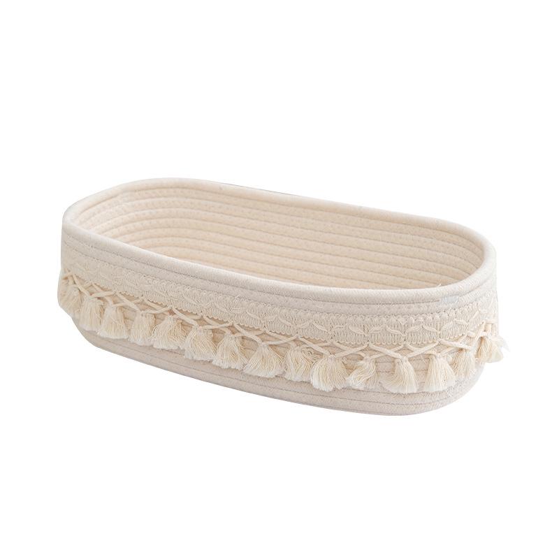 Beiger Baumwollseil Quastenkorb, Wohnzimmer-Organizer im Bauernhausstil