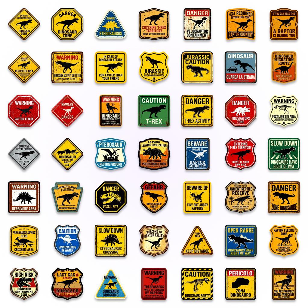 50 Pcs Dinosaur Warning Stickers Waterproof Vinyl Stickers For Water Bottle Laptop Car Funny Dino Decals Kids Party Favors Gifts