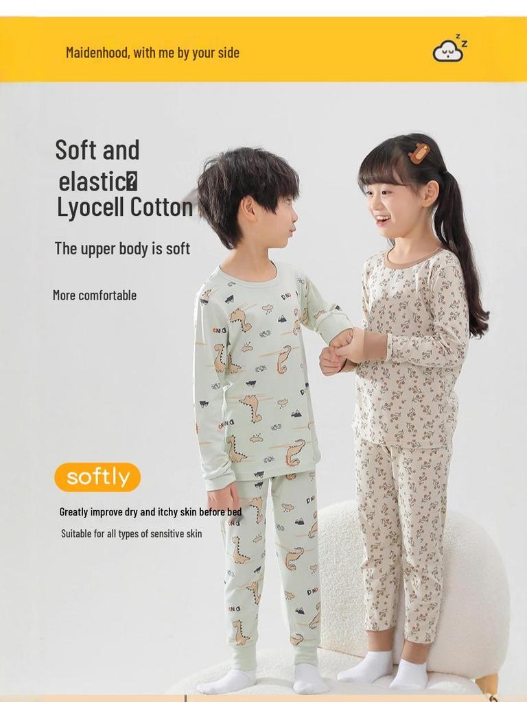 Kids' Autumn Korean Style Pajamas: Cartoon Cotton Home Wear Set for Boys and Girls