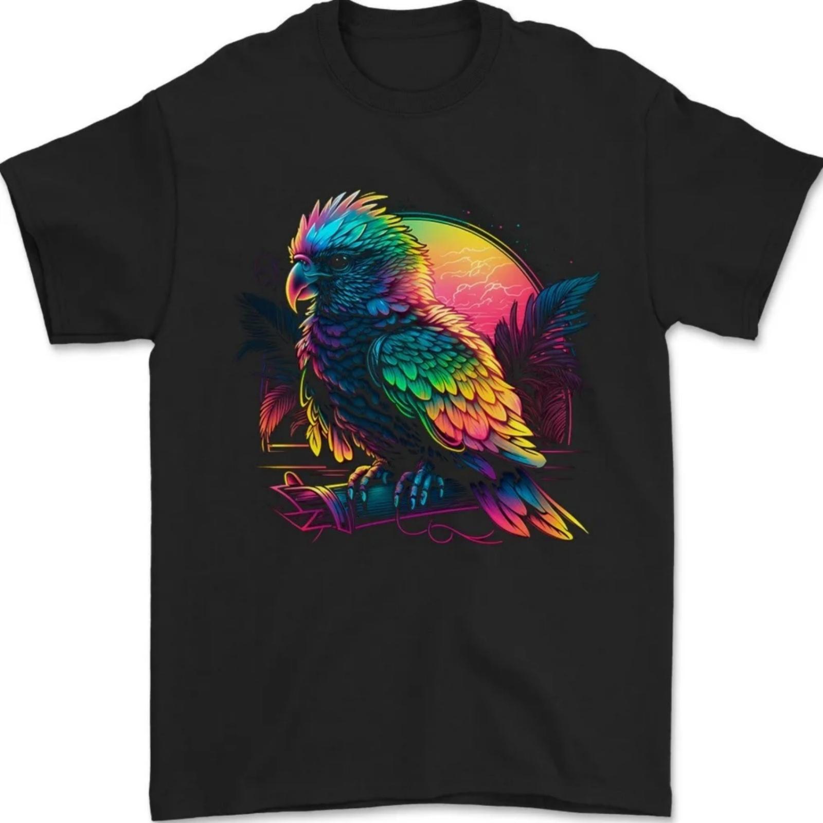 

A Colourful Parrot Mens T-Shirt Fashionable Casual Summer Round Neck Short Sleeve Parrot Lover Men Crewneck Cotton Tee Tops XXXXXL різнокольоровий