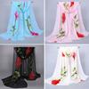 Women Fashion Long Soft Wrap Shawl Rose Flower Printed Sheer Chiffon Scarf