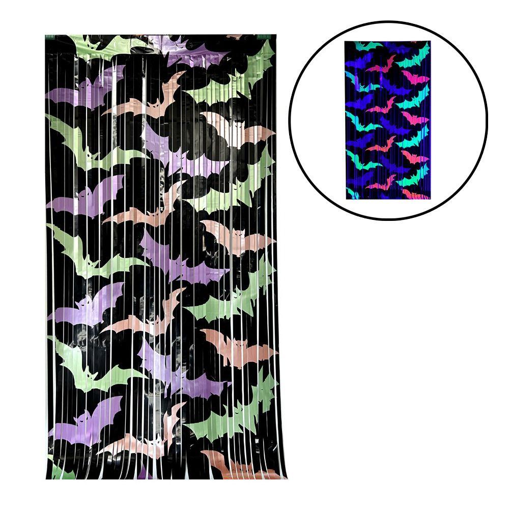 Bat Pattern Fluorescent Tinsel Curtain 1x2M Wall Hanging Bat Pendants Photo Background