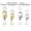 50sets 10/14mm Lobster Clasps Jump Rings for Bracelet Necklace Hooks Chain Closure Keychain End Connector DIY Jewelry Making
