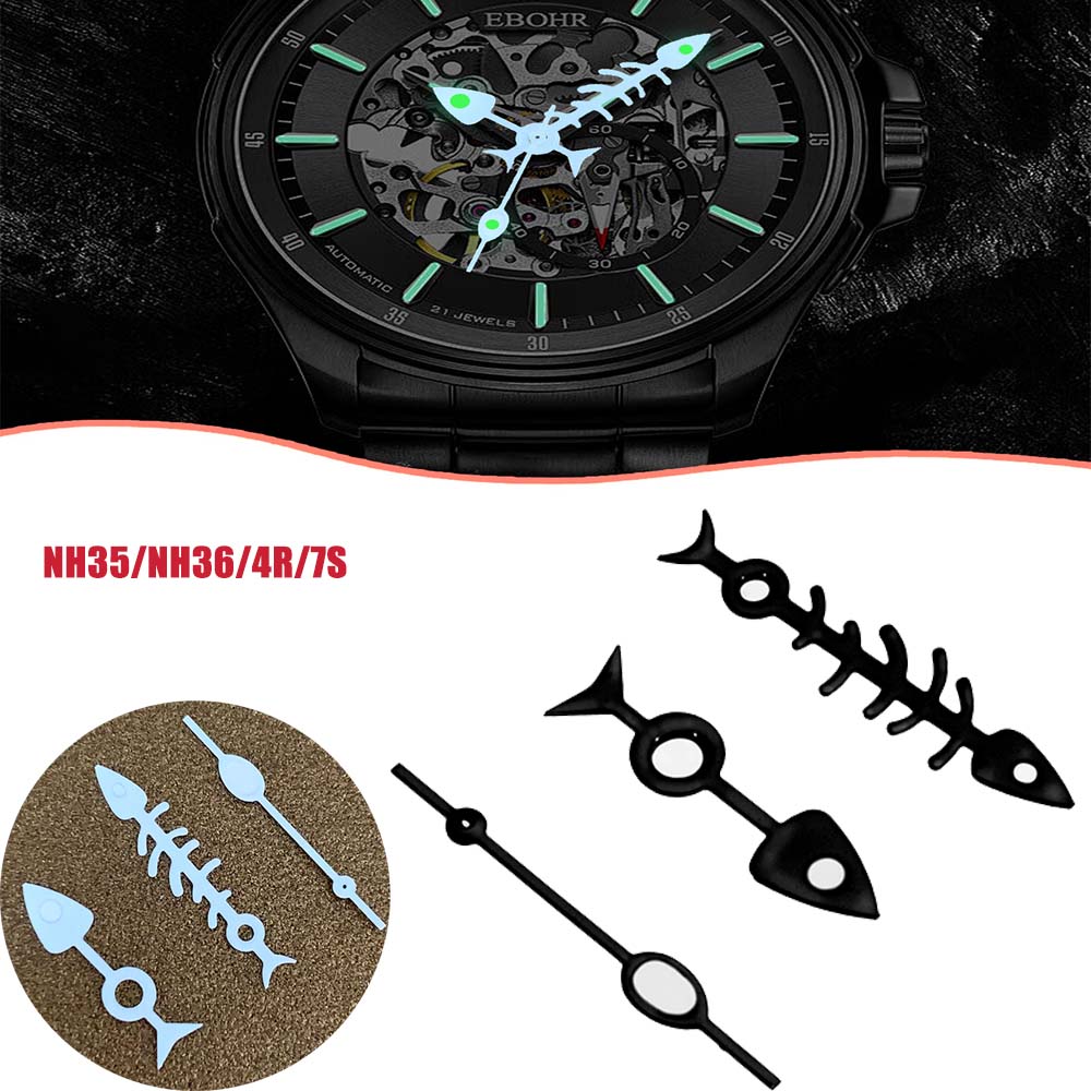NEW Watch Hands Fit NH36 NH35 Movement Green Luminous 3 Needles White/Black Fishbone Watch Needle Hands Men Mechanic Watch Part