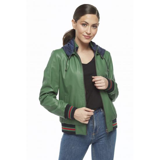 

Женские куртки Женское Marta Двустороннее зеленое пальто из натуральной кожи Regular Fit