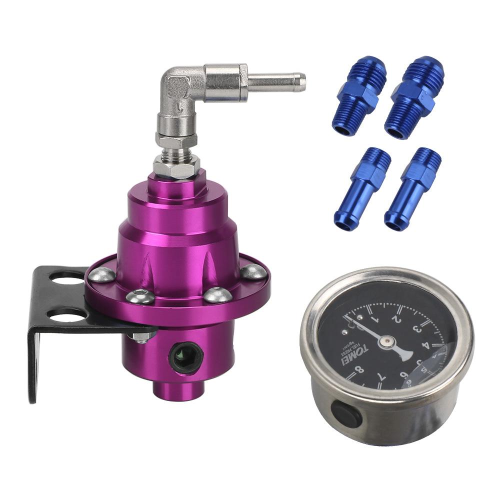 Universal Aluminum Vehicle Refitting Fuel Supercharger Adjustable Fuel Pressure Regulator with Gauge Kit