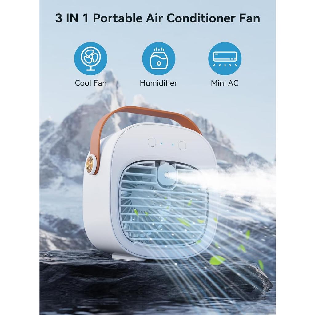 Portable Air Conditioner -5200mAh Rechargeable Mini Air Conditioner with 3 Speed Settings, 5-10 Hours Runtime,Quiet Desk Cooling Fan, Personal Air