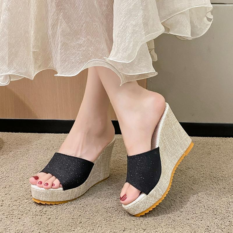 Dames Sleehakken Slippers Zomer Nieuwe Hoge Hakken Dames Sandalen Ondiep Outdoor Strand Platform Slippers Comfortabele Slides Dames