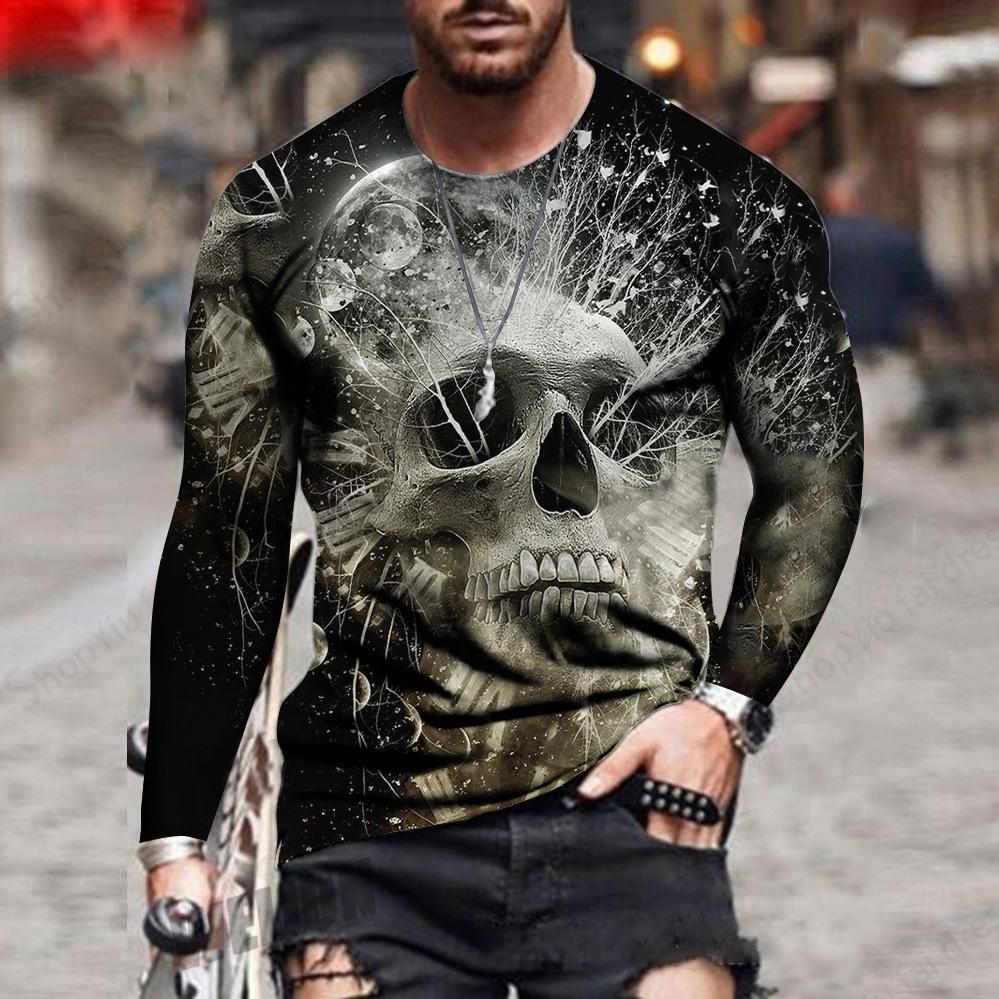 Men's Long Sleeve T-shirt Horror Skull Print T-shirt Men and Women Fashion Tops Tees Street Oversized T Shirt Clothing