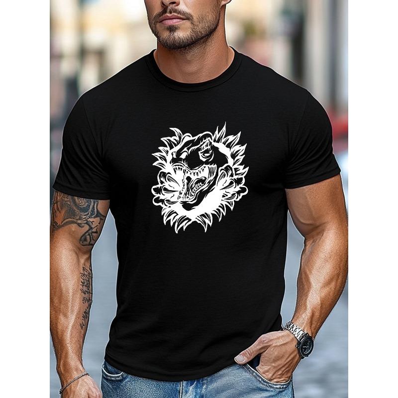 Men'S T-Shirt, Comfortable And Versatile, Easygoing And Casual, Featuring a Roaring Dinosaur Design for Summer in a Short-Sleeve Round Neck Style