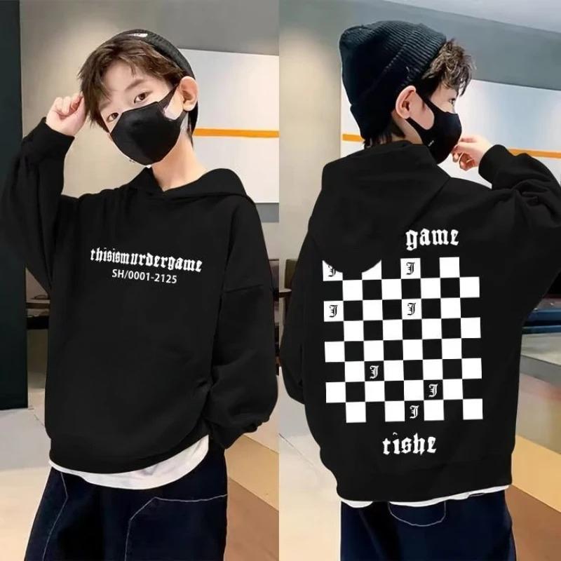 Boys' and Girls' Street-Look Loose Pullover Sweatshirt Fall and Winter Fashion Children's Hooded Sweatshirt