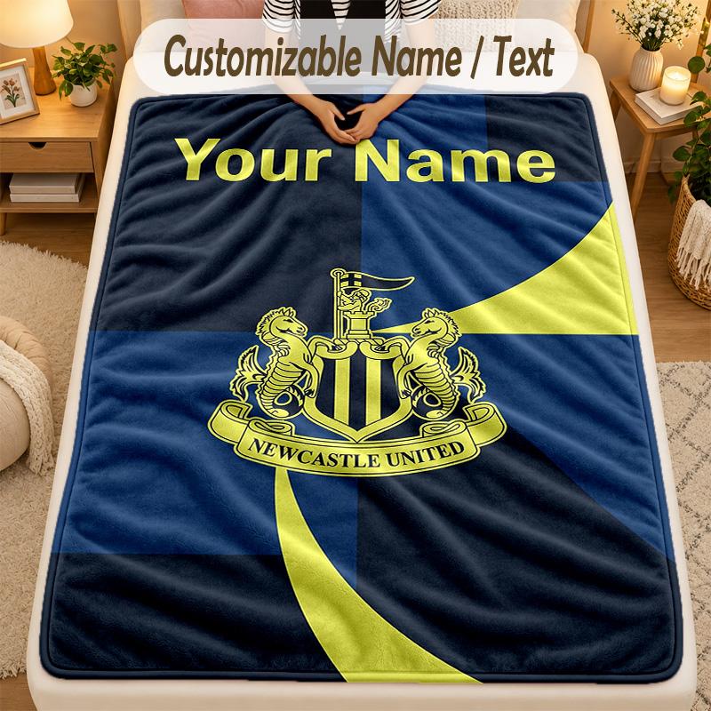 Flannel BlanketNewcastle United FC Custom Name Text Personalized Soft Warm Throw Blanket Home Decor Gift