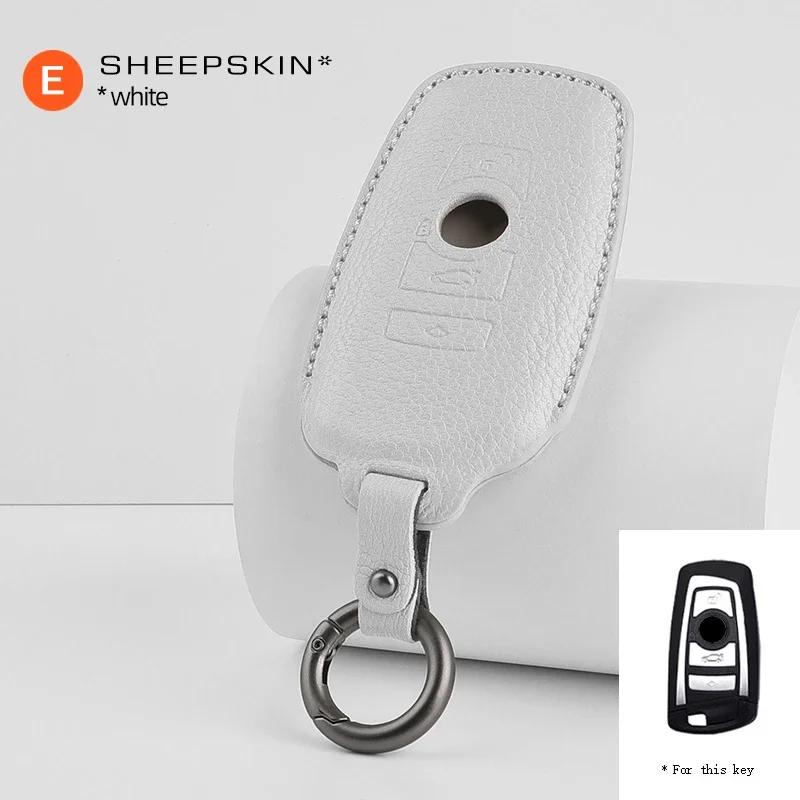 Interior Mouldings Sheepskin Car Key Case Bag For BMW 1 5 6 7 Series G20 G30 G11 G01 G02 F15 F16 F48 X1 X4 X5 X6 X7 Keychain Acc