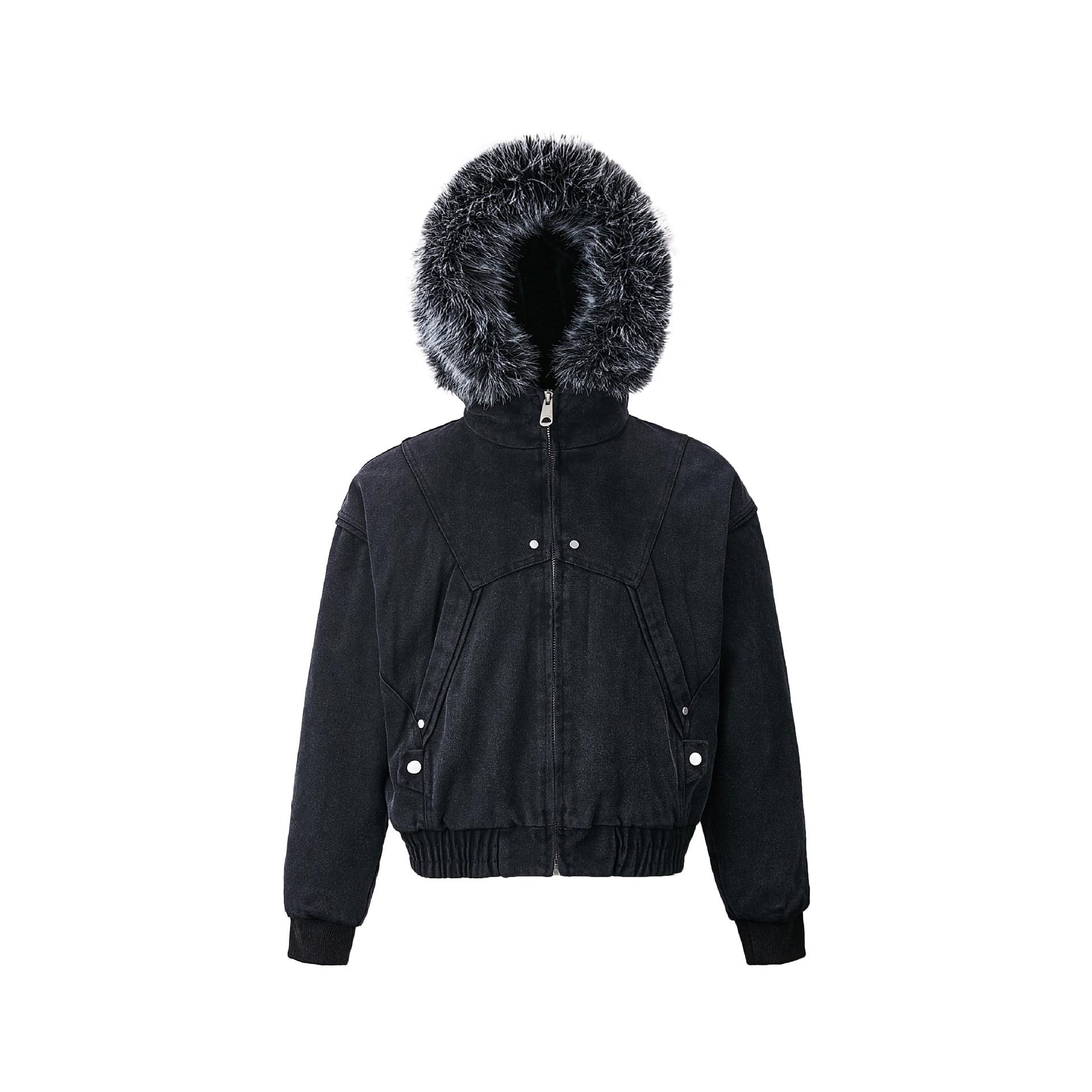 

Madextreme Zuo Shan Heavyweight Fleece-lined Canvas Jacket with Fur Collar Hood XL чорний