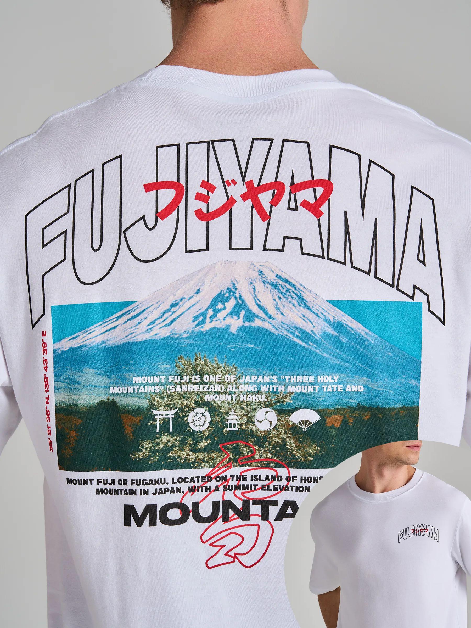FUJIYAMA Печатная футболка Мужская Белая Хлопок Короткий рукав Лето Свободная Оверсайз Y2K Уличная одежда Короткорукавная Мужская Одежда 4XL
