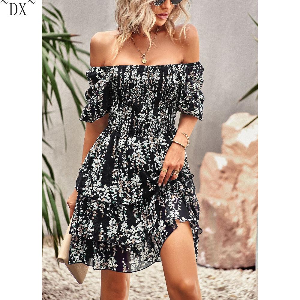 DX~~ Designer Women's Dress Spring and Summer French Square Neck Cake Skirt Independent Station Fashion Resort Women's Wear