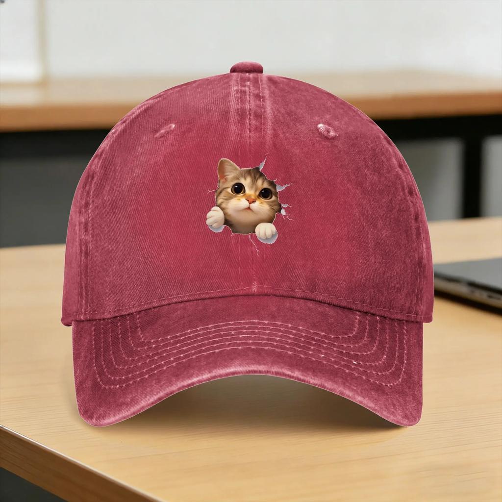 Washed Baseball Cap Funny Style Cat Spring Trucker Hat For Women Unisex Trendy Hiking Fishing Sun Baseball Caps