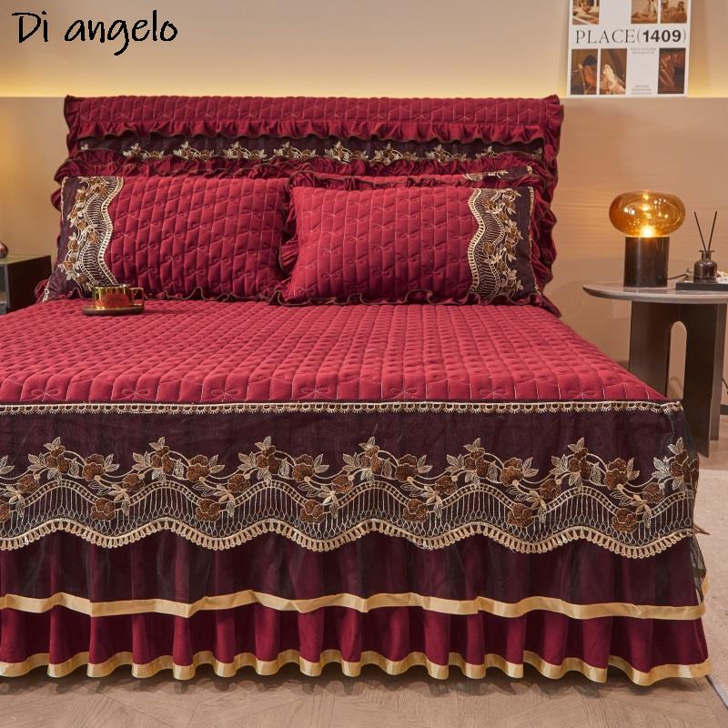 1PC 180x200cm Farai Velvet Thickened Quilting Bed Skirt Embroidery Cotton Bedspread Pillowcase Mattress Cover King Queen #/L