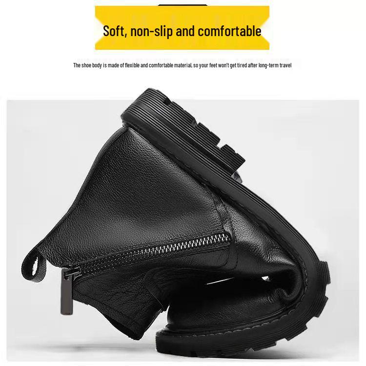 Men's High-Top Martin Boots: Soft Leather, Height-Boosting, Plus Velvet, Thickened Winter Cotton Shoes.