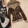 VAYLA Y2K Hot Girl Herbst Winter Harajuku Vintage Leopard Print Slim Fit Sweatshirt Damen Gothic Pelzkragen Reißverschluss Langarm Hoodie